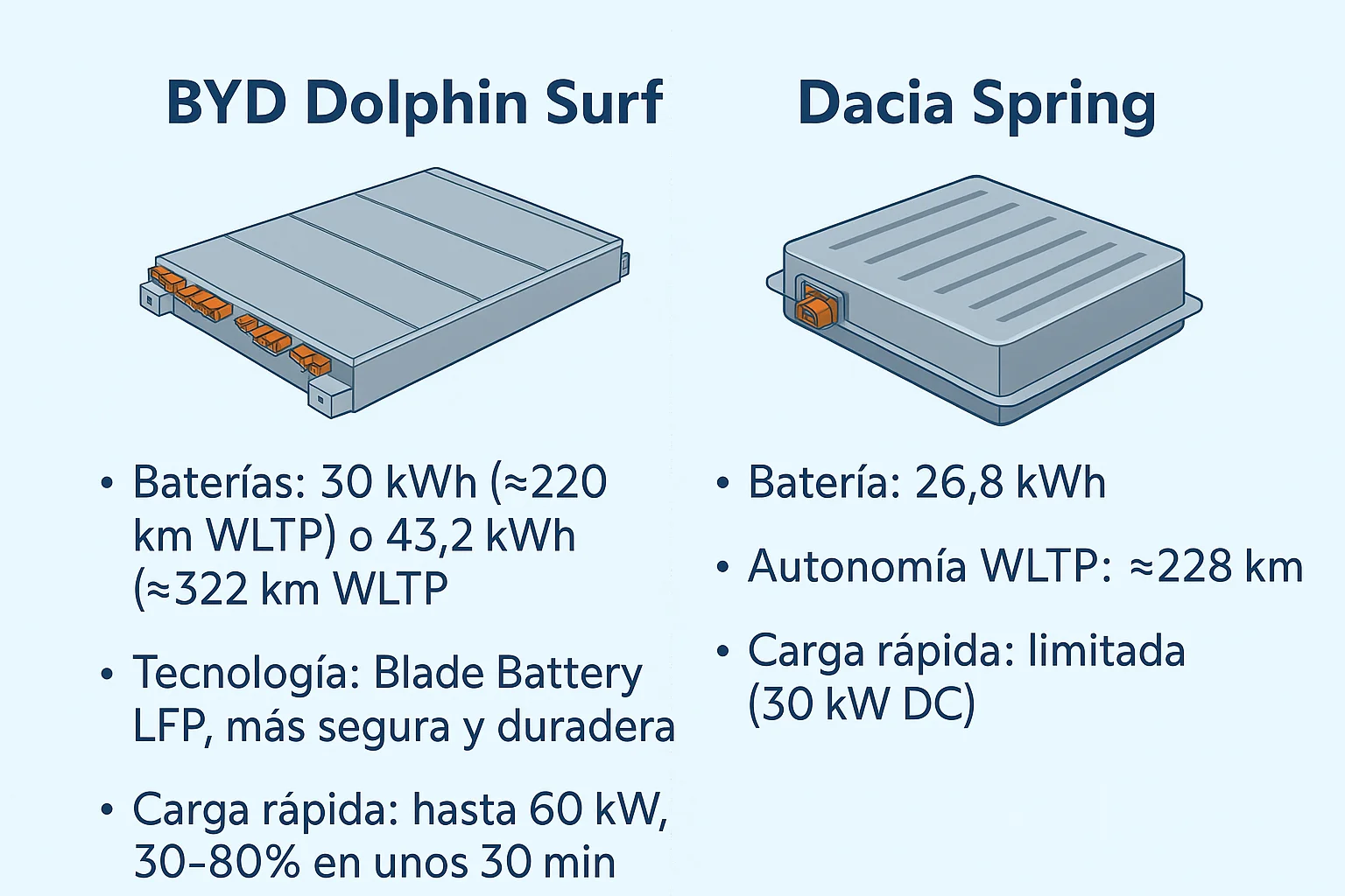 comparativa bateria byd dolphin y dacia spring